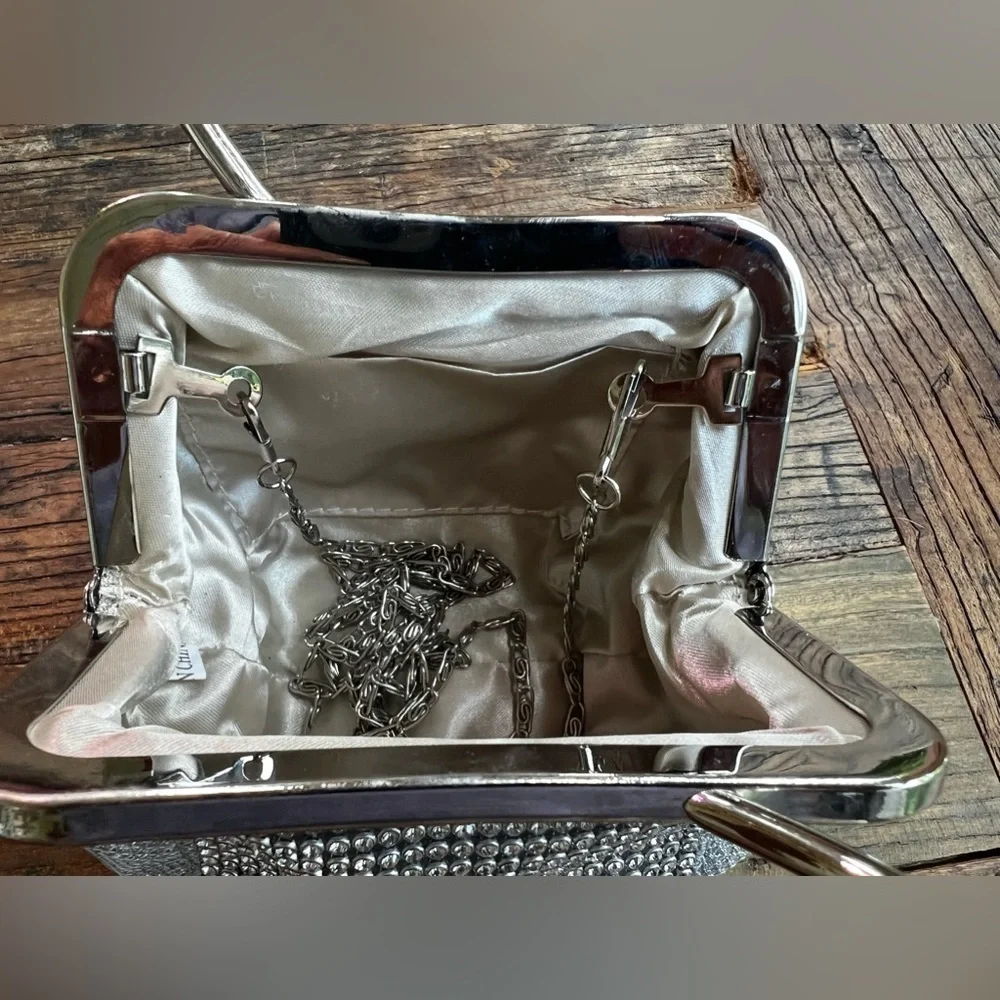 Evening purse bag Metallic Silver Crotchet Shoulder/Satchel (PB1)